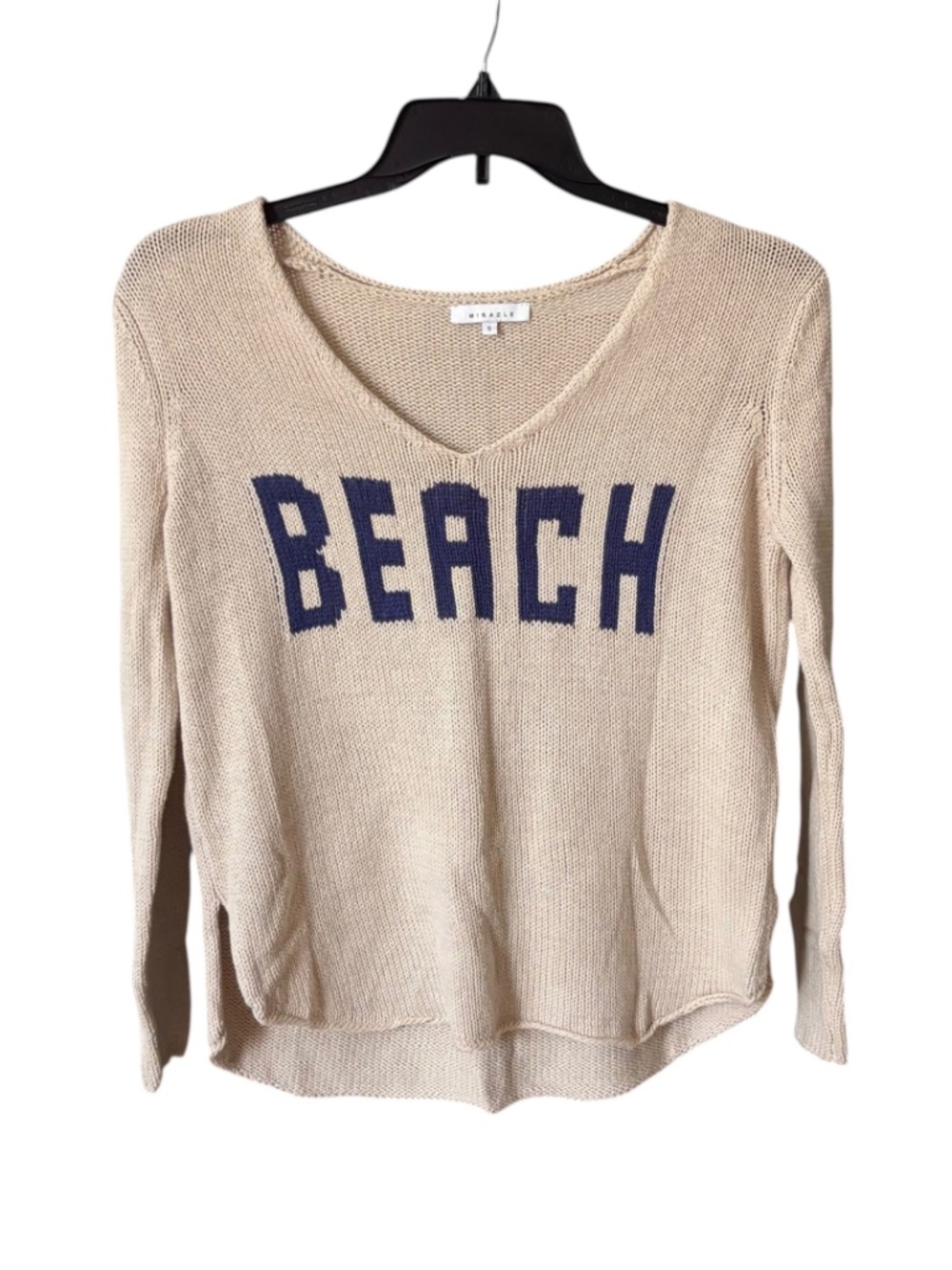 Miracle Beach Cotton Sweater Tan & Blue Coastal Nautical Boho